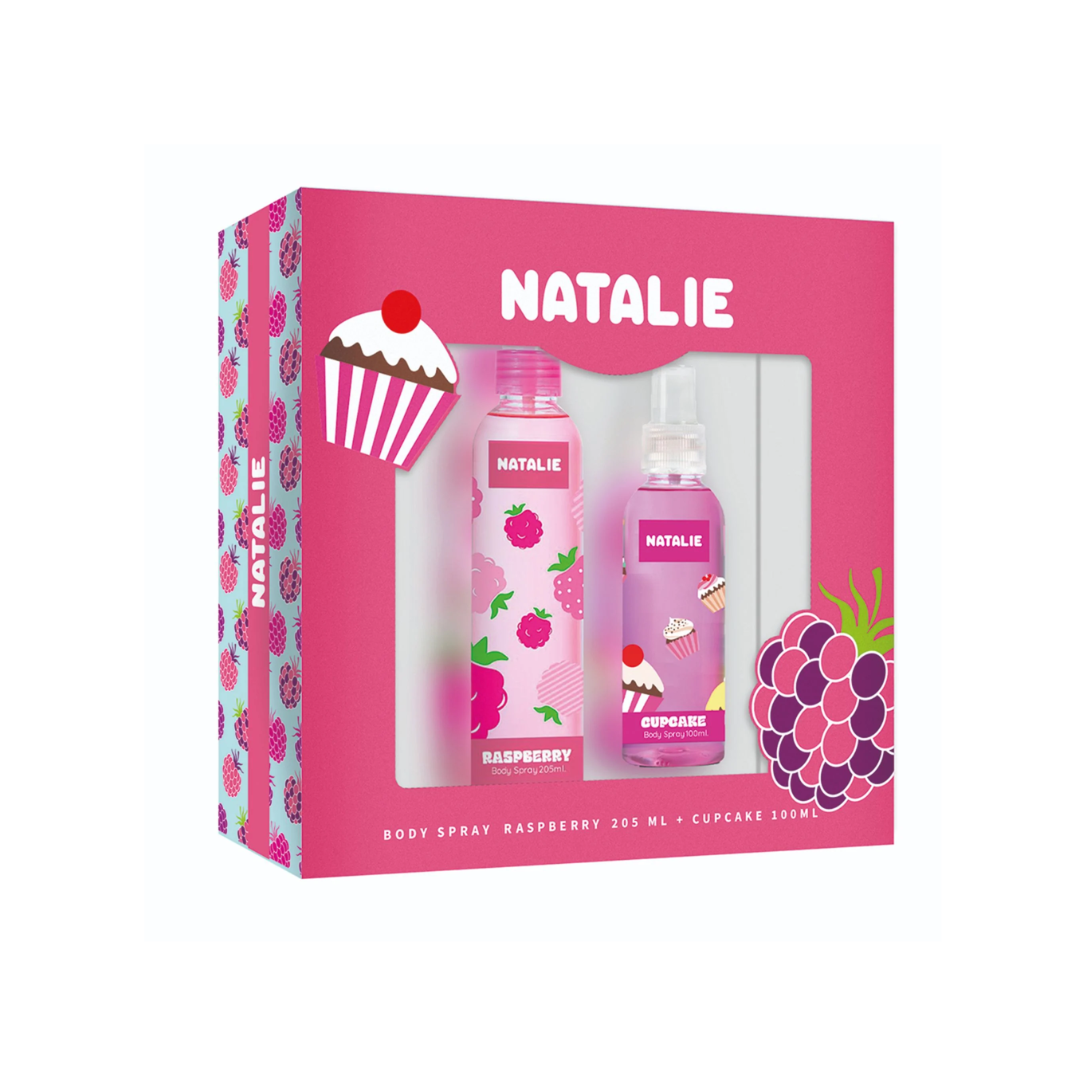 ESTUCHE NATALIE BOTANICALS RASPBERRY BODY SPRAY RASPBERRY 205ml +BODY SPRAY CUPCAKE 100ml