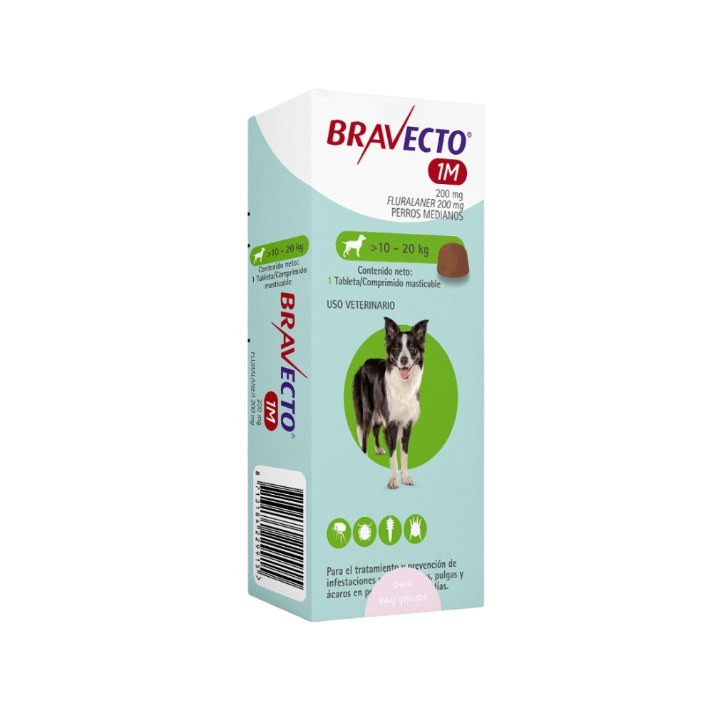 Bravecto Perro 1 Mes 200 mg Tableta Masticable x 1