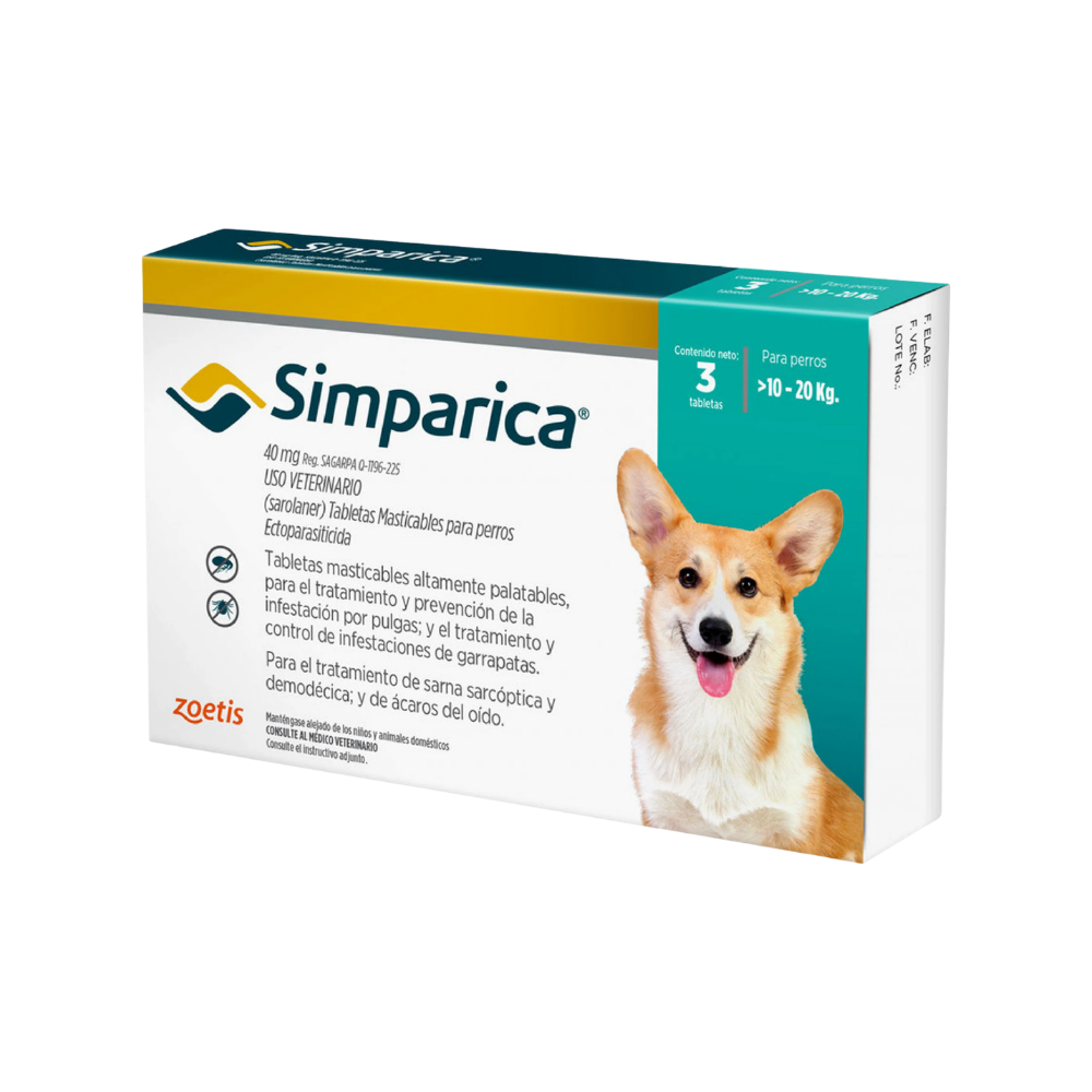 Simparica 40 mg 10-20 kg Comprimidos x 3
