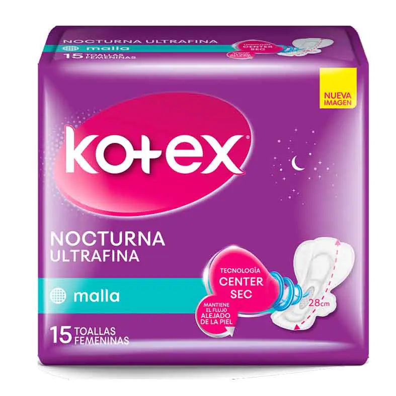KOTEX NOCTURNA ULTRA FINA MALLA C/ALAS X15