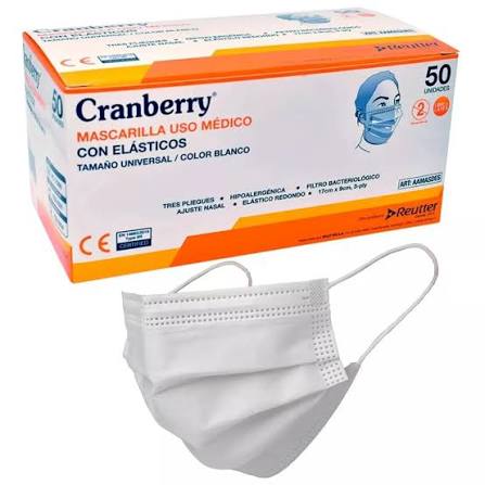 CRANBERRY MASCARILLA 3 PLIEGUES x 50
