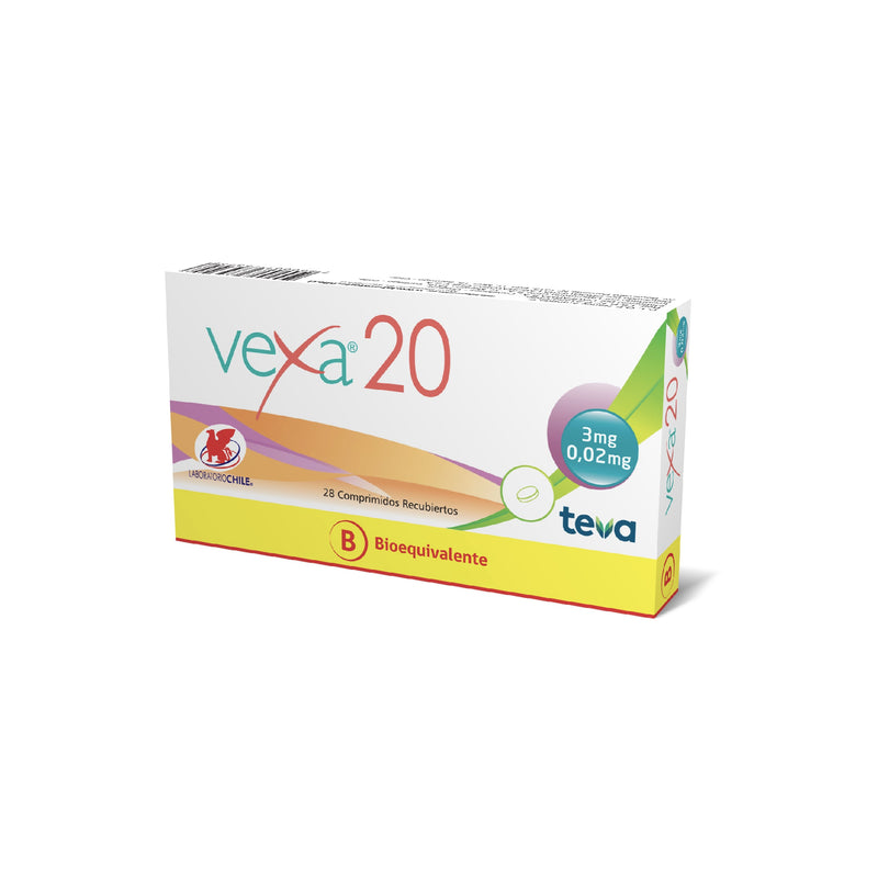VEXA 20 Comp. Rec. x 28,Comp.activos x 24(Blanco) y 4 Placebos(Rojo)