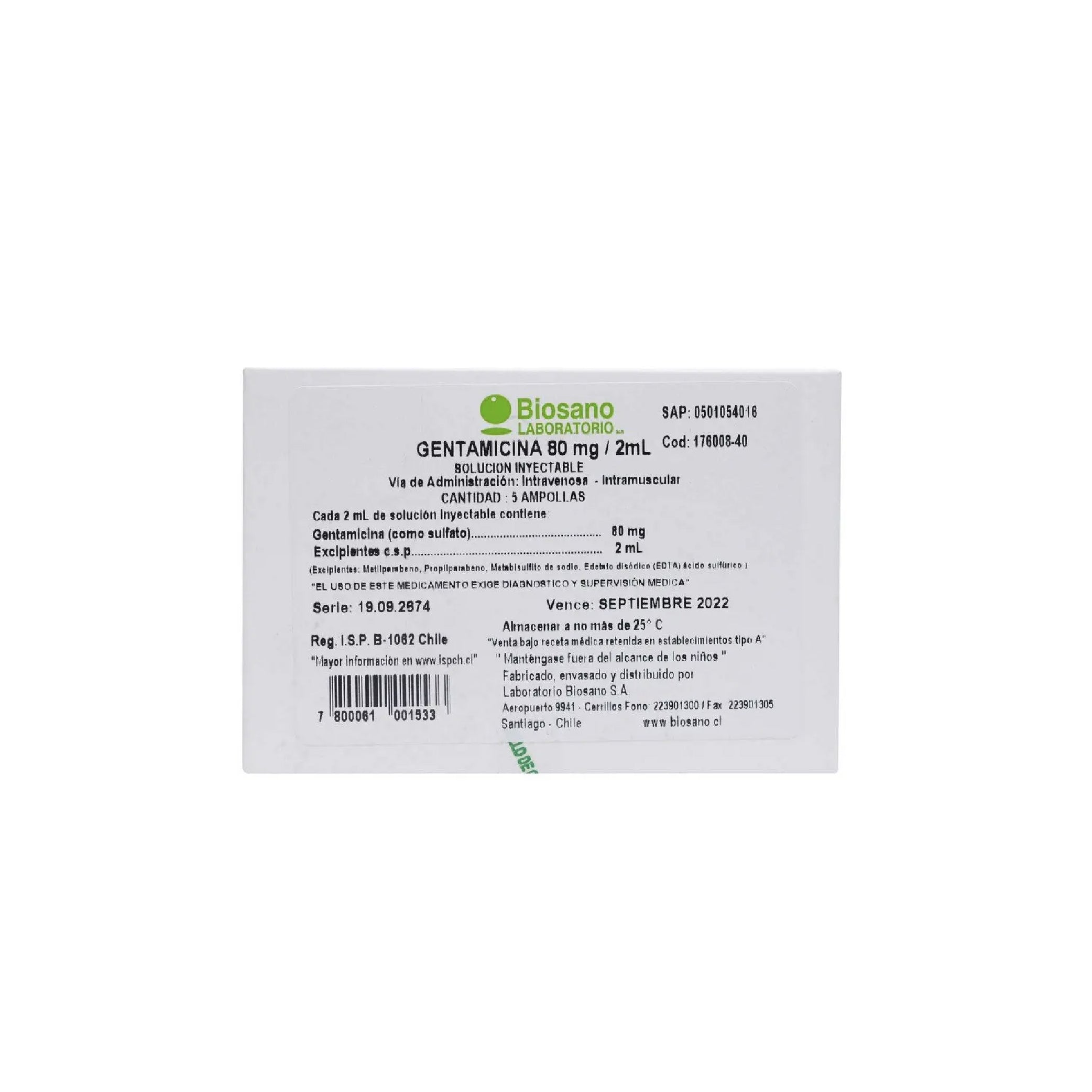 GENTAMICINA AMP 80MG/2ML X5
